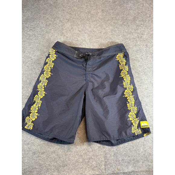 Quiksilver Board Shorts Mens 34 Navy Floral Pattern On Sides Summer Swim Surf - Picture 1 of 7